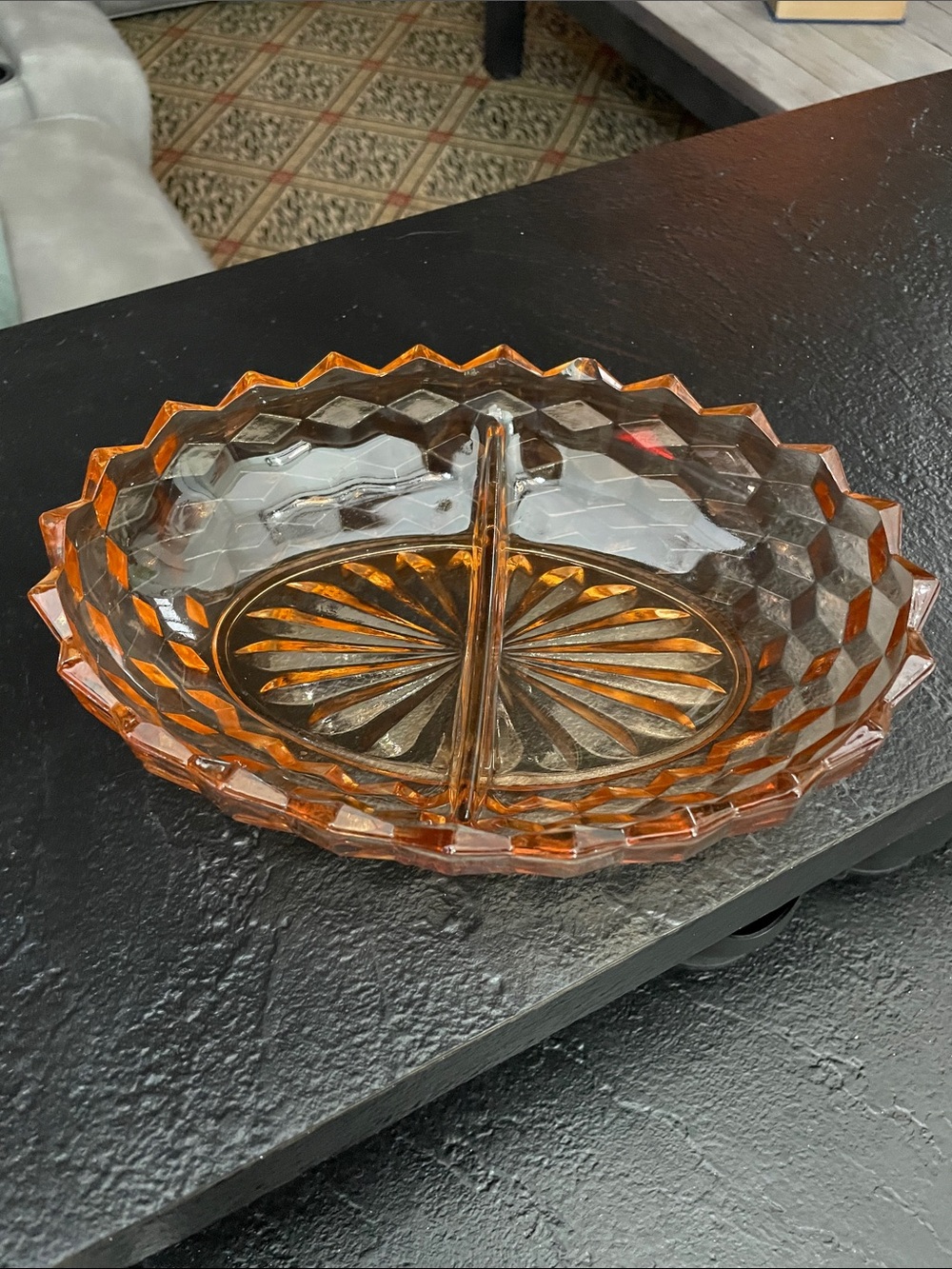 Pinkish/Amber Janette Depression Glass Divided Serving Dish -Elegant Home Dining